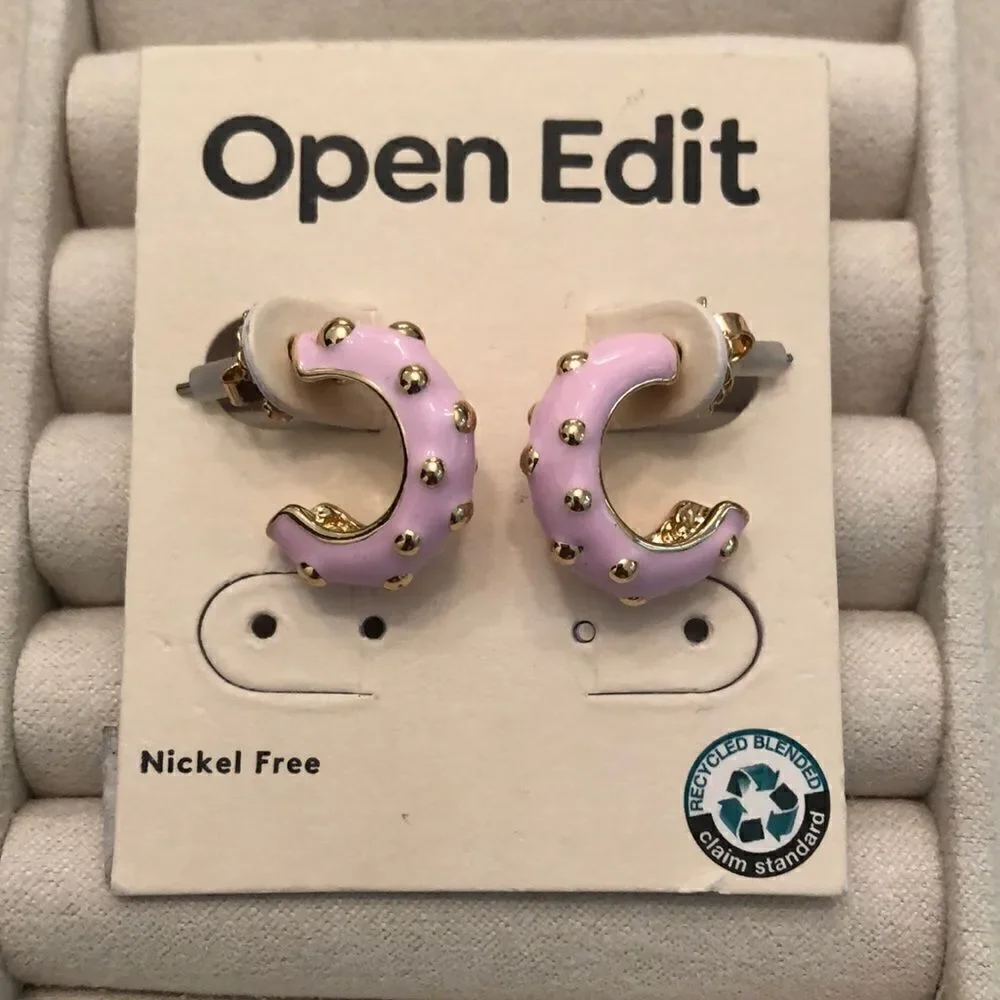 Open Edit | Pink Enamel and Gold Tone Hoops | 3/4” Diameter
